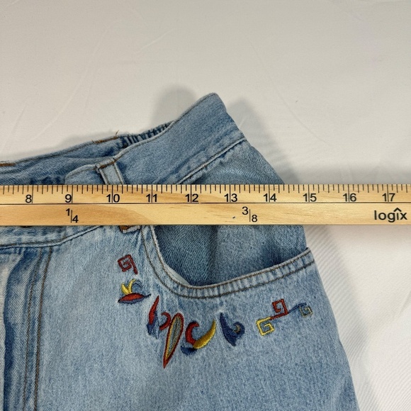 Saint Germain Boyfriend Mom Jeans Womens Sz L Light Blue High Rise Embroidered - Picture 6 of 14